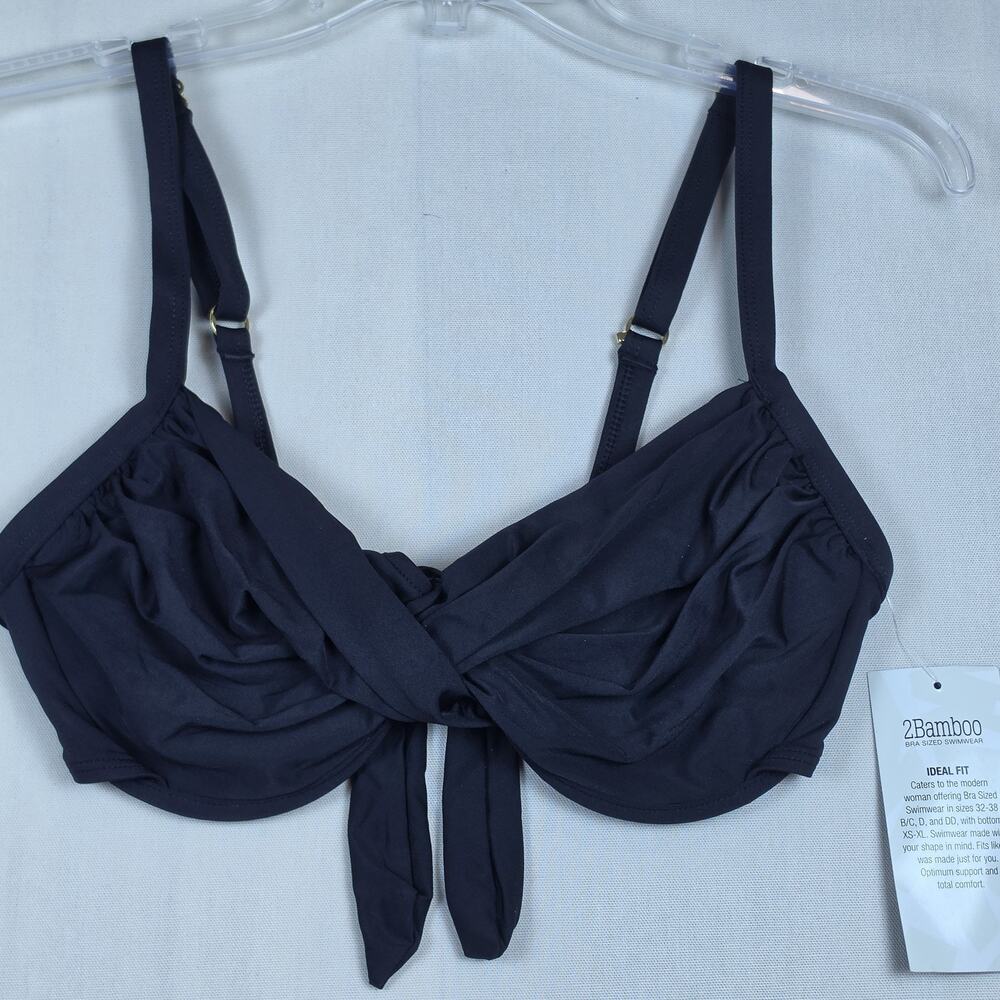 2Bamboo Women's Underwire Bikini Top Black Tie Front Convertible Straps M/L 34-3